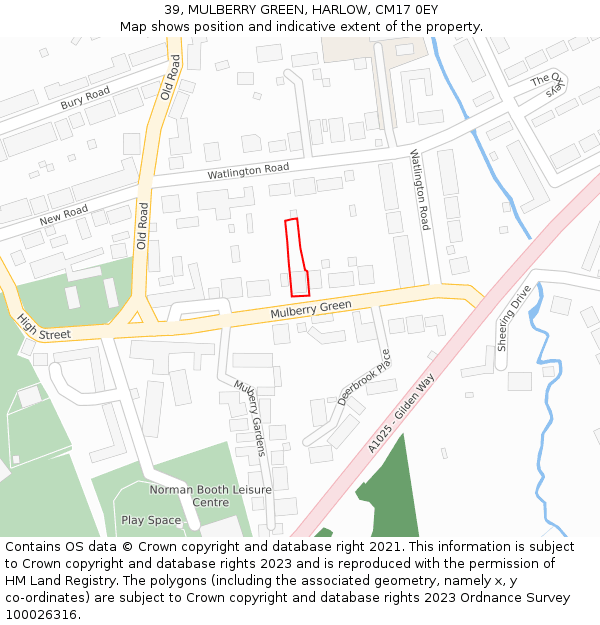 39, MULBERRY GREEN, HARLOW, CM17 0EY: Location map and indicative extent of plot