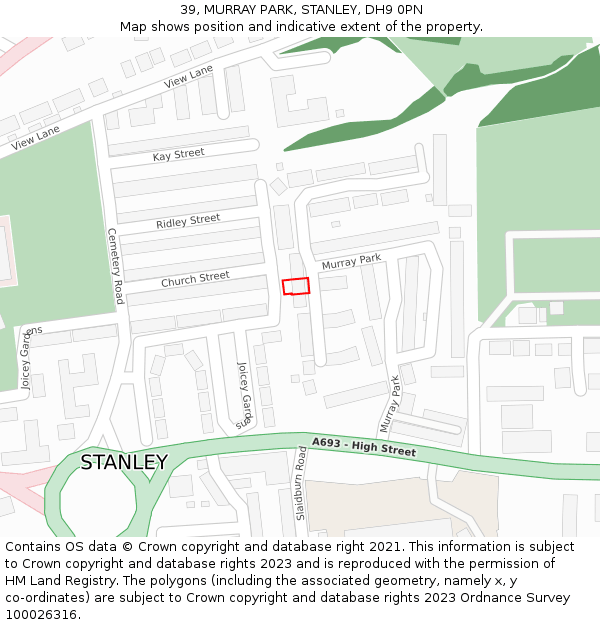 39, MURRAY PARK, STANLEY, DH9 0PN: Location map and indicative extent of plot