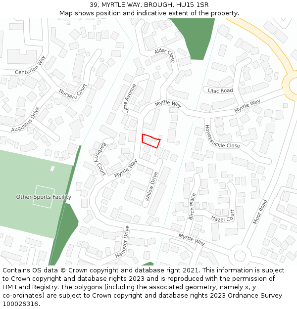 39, MYRTLE WAY, BROUGH, HU15 1SR: Location map and indicative extent of plot