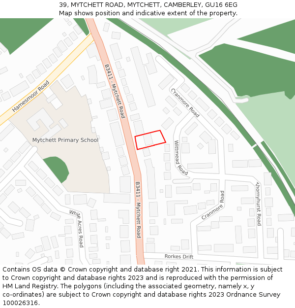 39, MYTCHETT ROAD, MYTCHETT, CAMBERLEY, GU16 6EG: Location map and indicative extent of plot