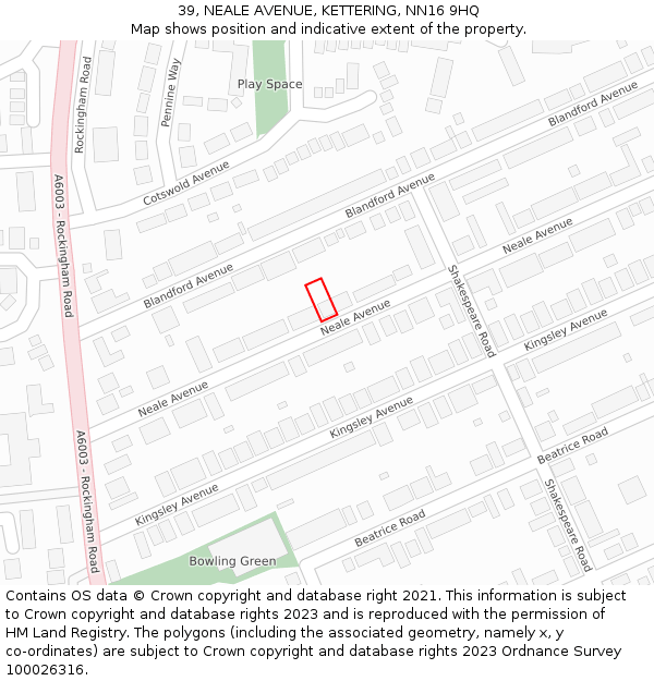 39, NEALE AVENUE, KETTERING, NN16 9HQ: Location map and indicative extent of plot