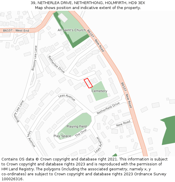 39, NETHERLEA DRIVE, NETHERTHONG, HOLMFIRTH, HD9 3EX: Location map and indicative extent of plot