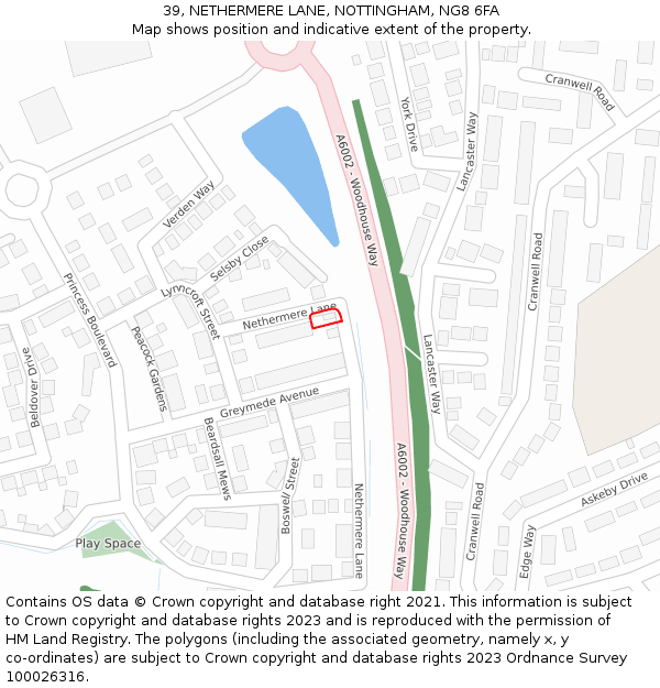39, NETHERMERE LANE, NOTTINGHAM, NG8 6FA: Location map and indicative extent of plot