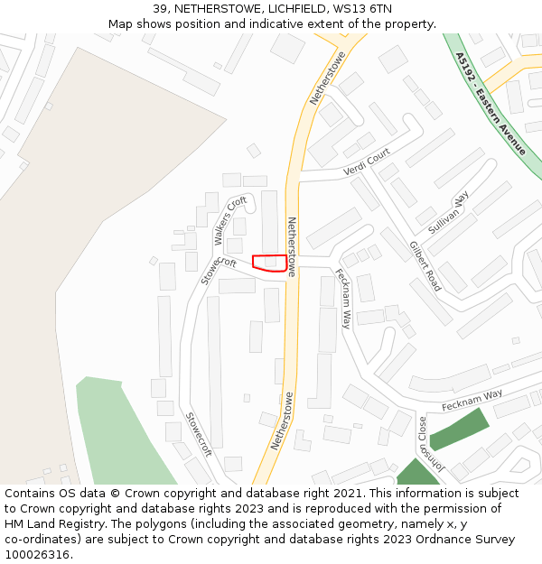 39, NETHERSTOWE, LICHFIELD, WS13 6TN: Location map and indicative extent of plot