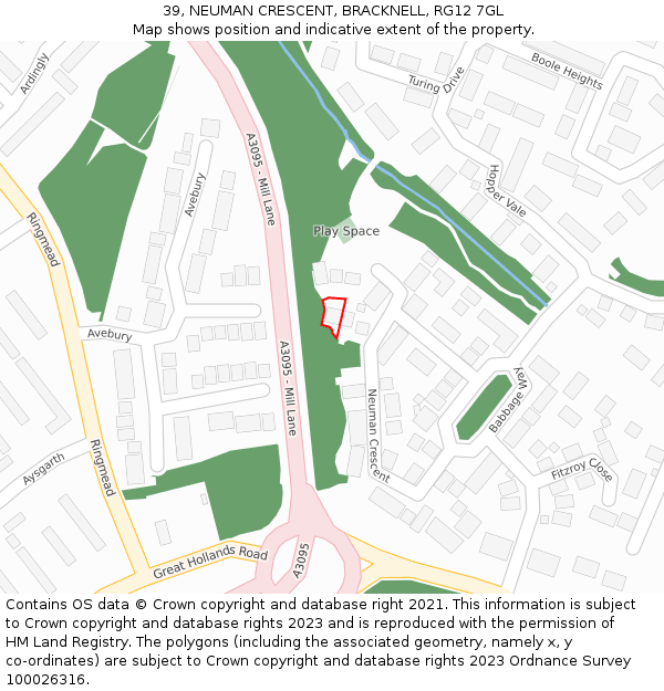 39, NEUMAN CRESCENT, BRACKNELL, RG12 7GL: Location map and indicative extent of plot