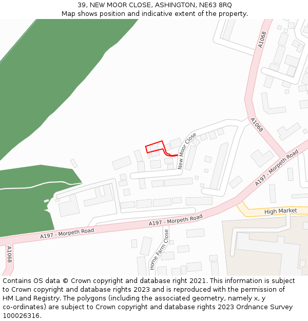 39, NEW MOOR CLOSE, ASHINGTON, NE63 8RQ: Location map and indicative extent of plot