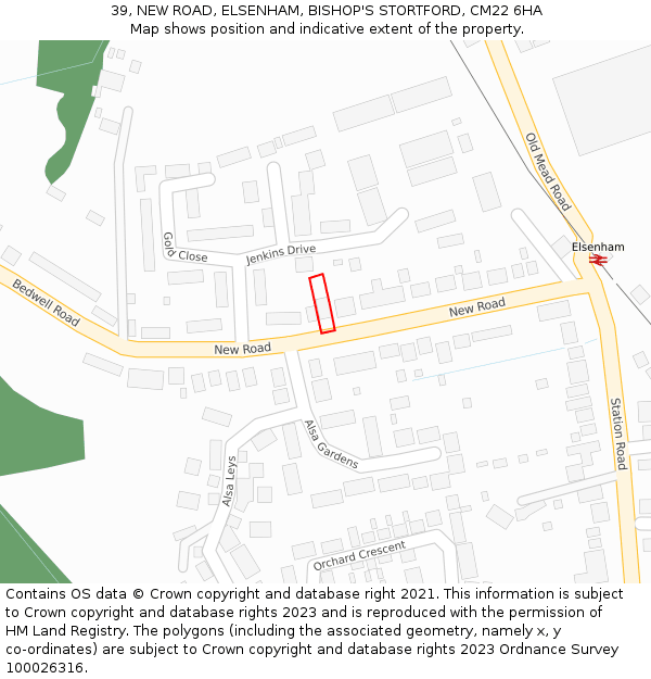 39, NEW ROAD, ELSENHAM, BISHOP'S STORTFORD, CM22 6HA: Location map and indicative extent of plot