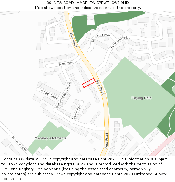 39, NEW ROAD, MADELEY, CREWE, CW3 9HD: Location map and indicative extent of plot