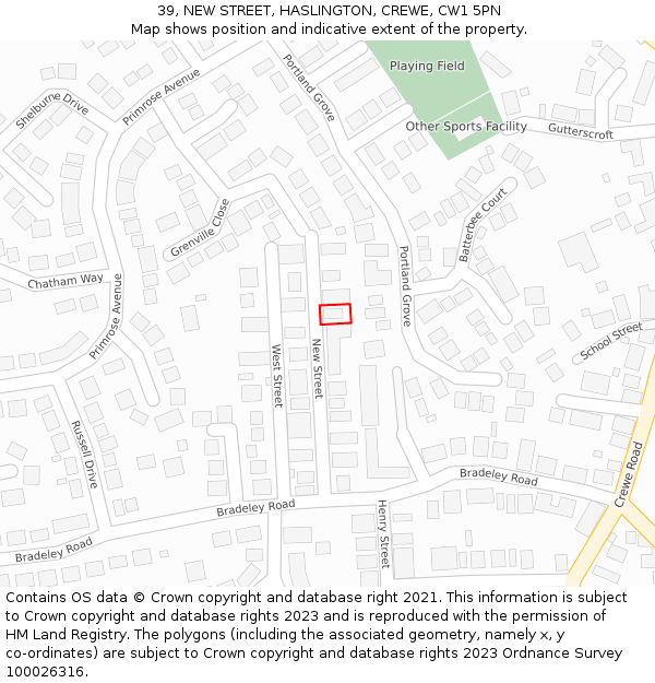 39, NEW STREET, HASLINGTON, CREWE, CW1 5PN: Location map and indicative extent of plot