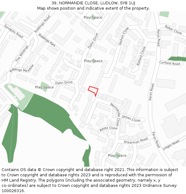 39, NORMANDIE CLOSE, LUDLOW, SY8 1UJ: Location map and indicative extent of plot