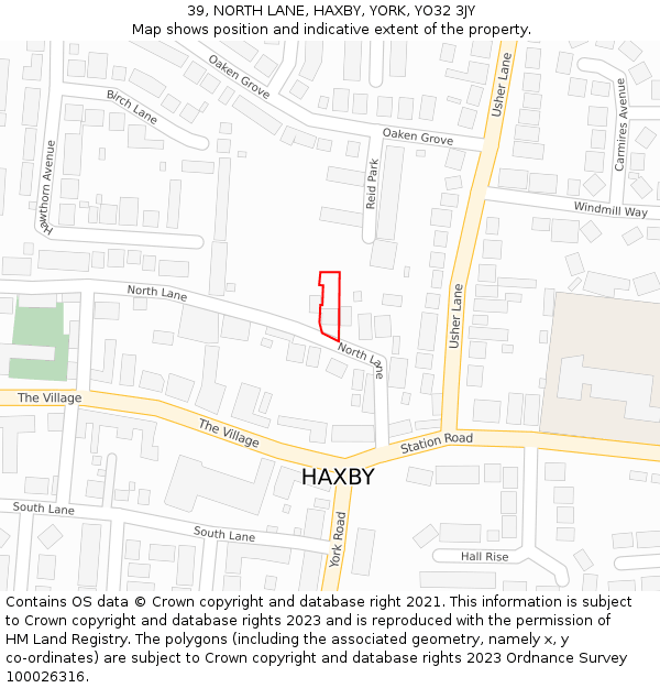 39, NORTH LANE, HAXBY, YORK, YO32 3JY: Location map and indicative extent of plot