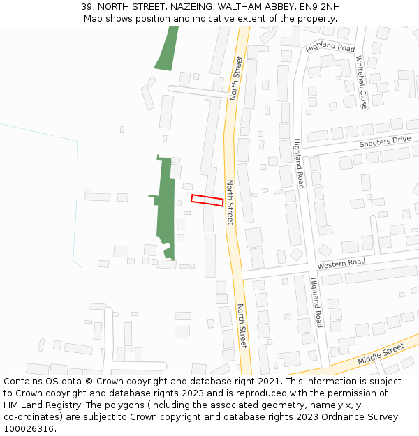 39, NORTH STREET, NAZEING, WALTHAM ABBEY, EN9 2NH: Location map and indicative extent of plot