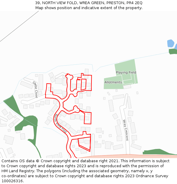39, NORTH VIEW FOLD, WREA GREEN, PRESTON, PR4 2EQ: Location map and indicative extent of plot