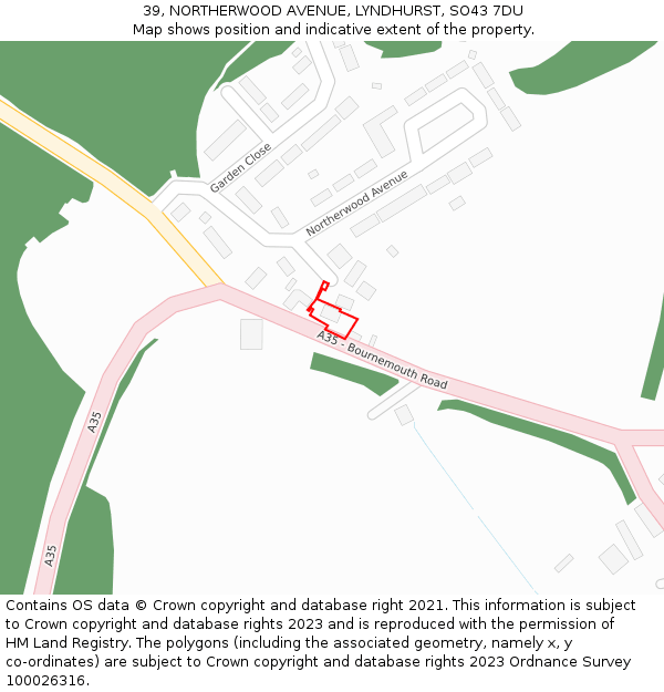 39, NORTHERWOOD AVENUE, LYNDHURST, SO43 7DU: Location map and indicative extent of plot