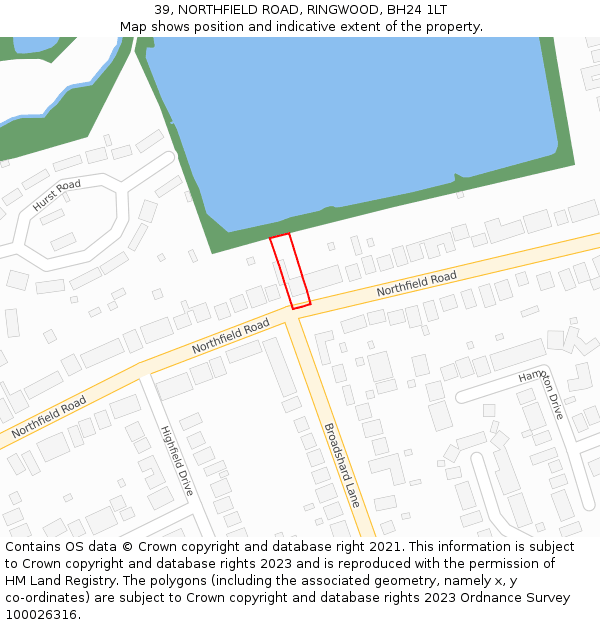 39, NORTHFIELD ROAD, RINGWOOD, BH24 1LT: Location map and indicative extent of plot