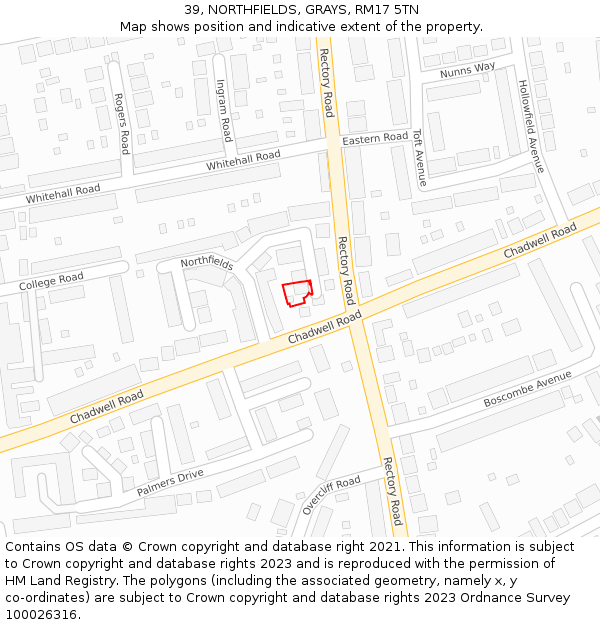 39, NORTHFIELDS, GRAYS, RM17 5TN: Location map and indicative extent of plot