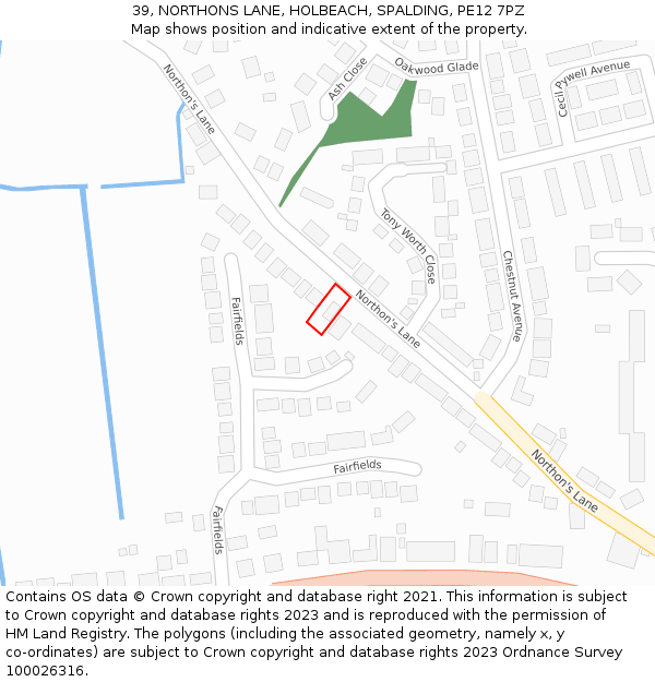 39, NORTHONS LANE, HOLBEACH, SPALDING, PE12 7PZ: Location map and indicative extent of plot