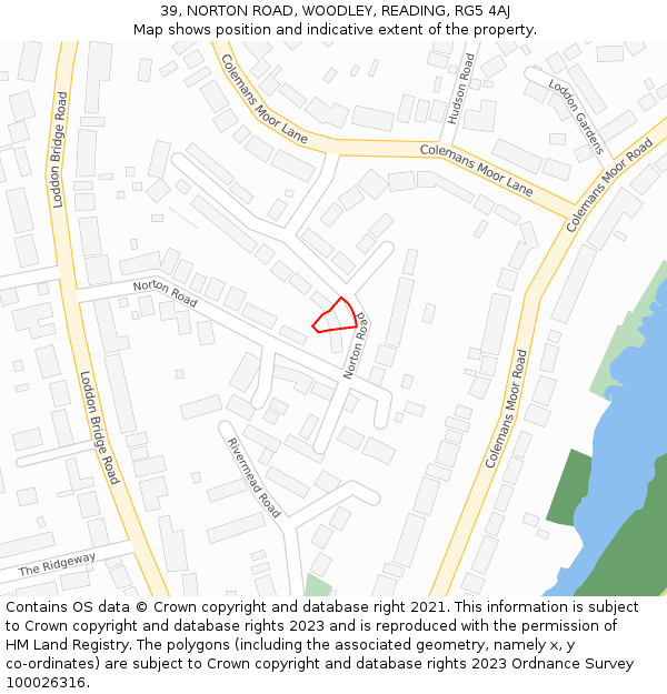 39, NORTON ROAD, WOODLEY, READING, RG5 4AJ: Location map and indicative extent of plot