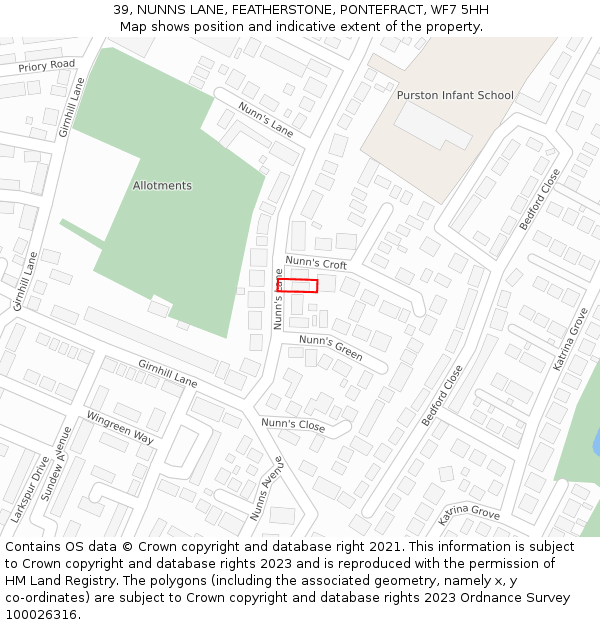 39, NUNNS LANE, FEATHERSTONE, PONTEFRACT, WF7 5HH: Location map and indicative extent of plot