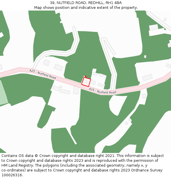 39, NUTFIELD ROAD, REDHILL, RH1 4BA: Location map and indicative extent of plot