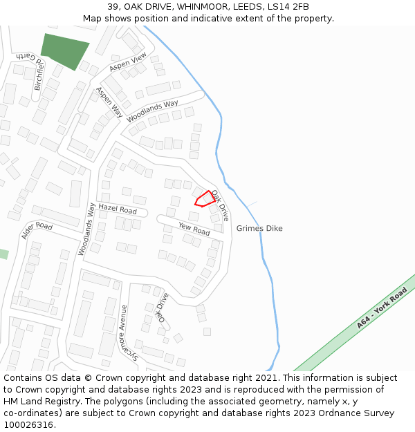 39, OAK DRIVE, WHINMOOR, LEEDS, LS14 2FB: Location map and indicative extent of plot