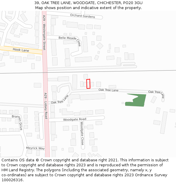 39, OAK TREE LANE, WOODGATE, CHICHESTER, PO20 3GU: Location map and indicative extent of plot