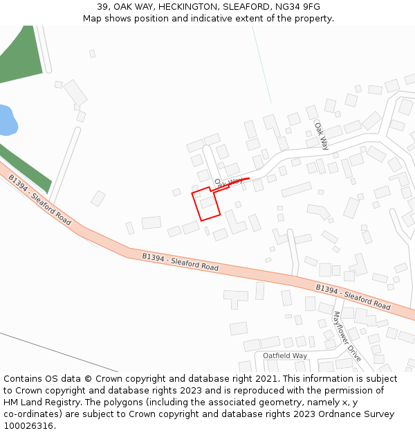 39, OAK WAY, HECKINGTON, SLEAFORD, NG34 9FG: Location map and indicative extent of plot