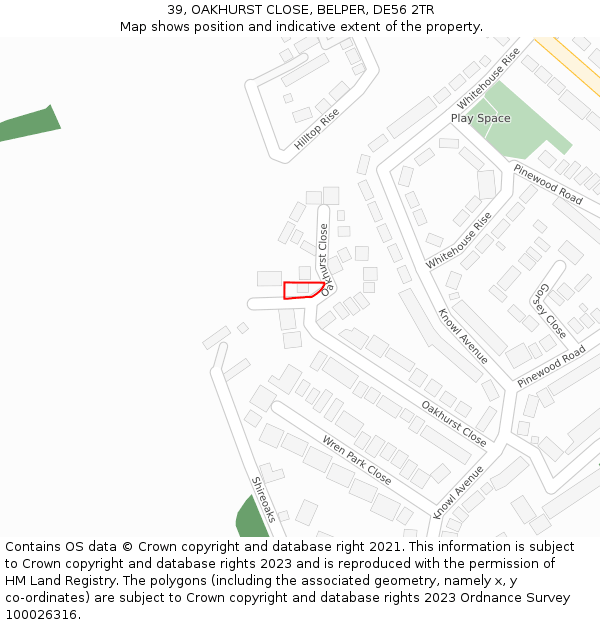 39, OAKHURST CLOSE, BELPER, DE56 2TR: Location map and indicative extent of plot