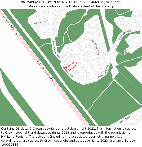 39, OAKLANDS WAY, DIBDEN PURLIEU, SOUTHAMPTON, SO45 5SS: Location map and indicative extent of plot