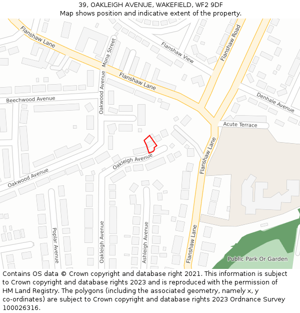 39, OAKLEIGH AVENUE, WAKEFIELD, WF2 9DF: Location map and indicative extent of plot