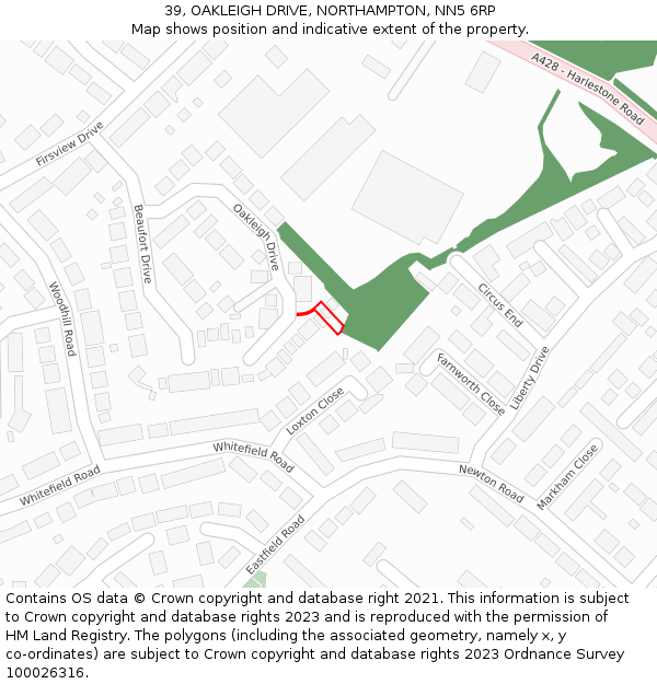 39, OAKLEIGH DRIVE, NORTHAMPTON, NN5 6RP: Location map and indicative extent of plot