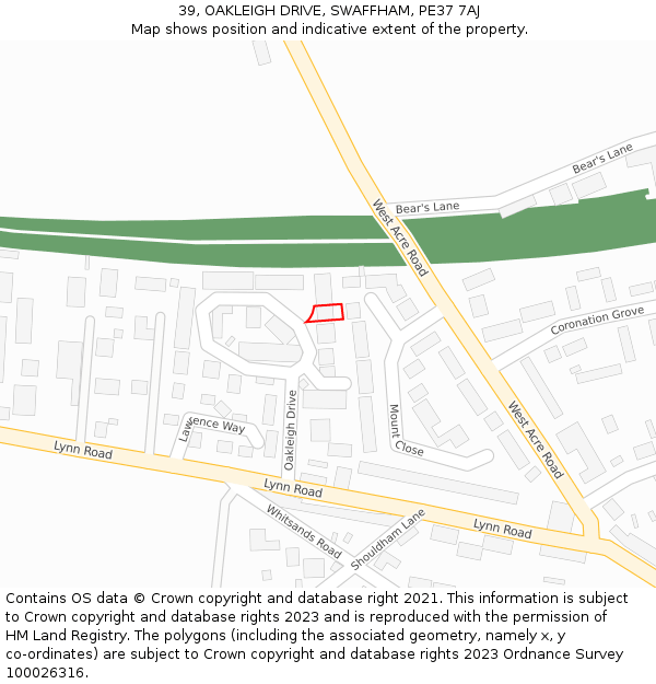 39, OAKLEIGH DRIVE, SWAFFHAM, PE37 7AJ: Location map and indicative extent of plot