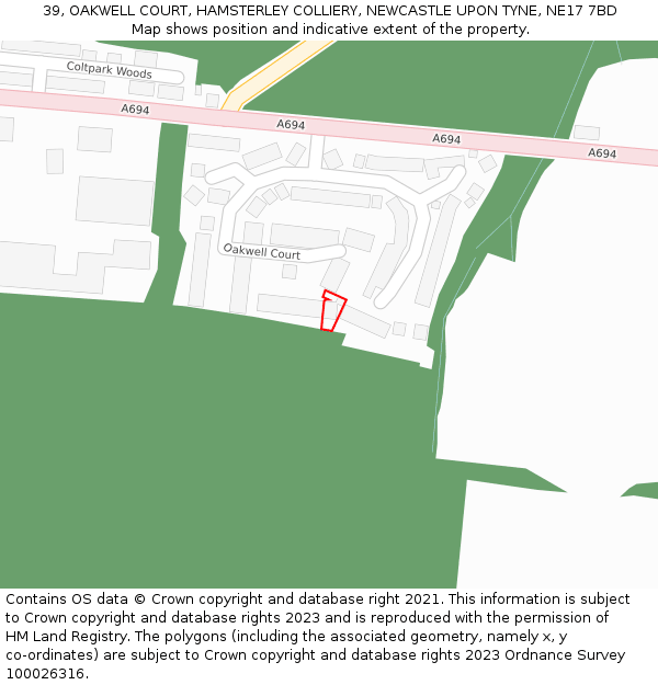 39, OAKWELL COURT, HAMSTERLEY COLLIERY, NEWCASTLE UPON TYNE, NE17 7BD: Location map and indicative extent of plot