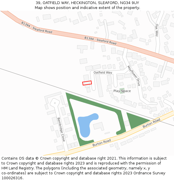 39, OATFIELD WAY, HECKINGTON, SLEAFORD, NG34 9UY: Location map and indicative extent of plot