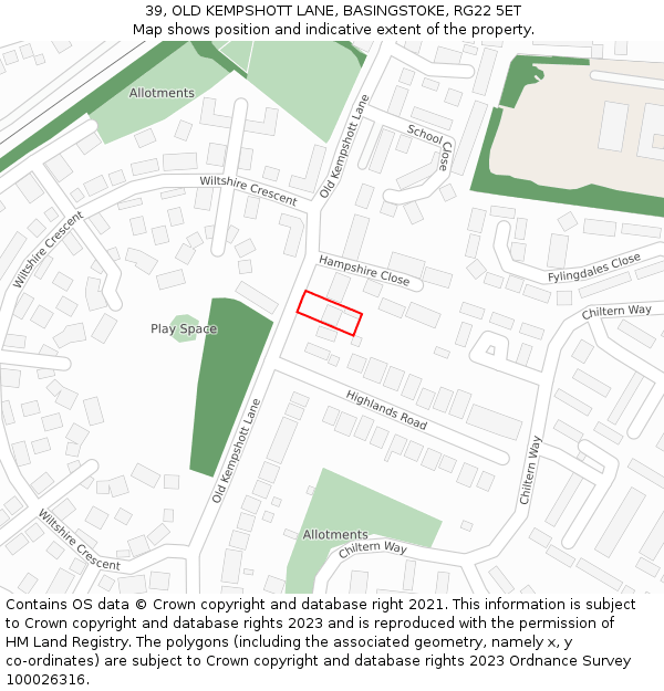39, OLD KEMPSHOTT LANE, BASINGSTOKE, RG22 5ET: Location map and indicative extent of plot