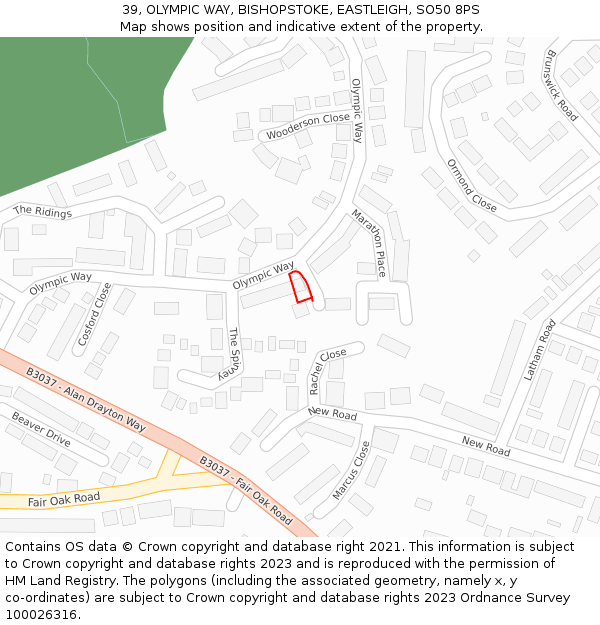 39, OLYMPIC WAY, BISHOPSTOKE, EASTLEIGH, SO50 8PS: Location map and indicative extent of plot