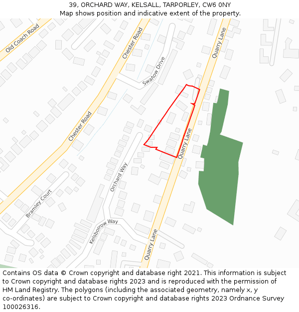 39, ORCHARD WAY, KELSALL, TARPORLEY, CW6 0NY: Location map and indicative extent of plot