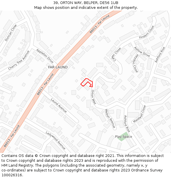 39, ORTON WAY, BELPER, DE56 1UB: Location map and indicative extent of plot