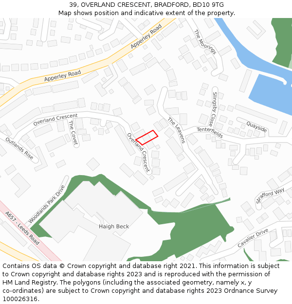 39, OVERLAND CRESCENT, BRADFORD, BD10 9TG: Location map and indicative extent of plot