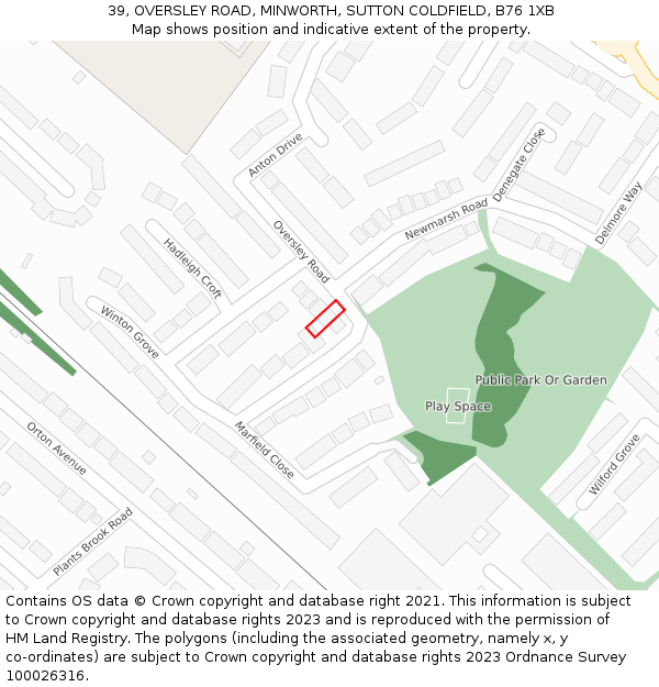 39, OVERSLEY ROAD, MINWORTH, SUTTON COLDFIELD, B76 1XB: Location map and indicative extent of plot