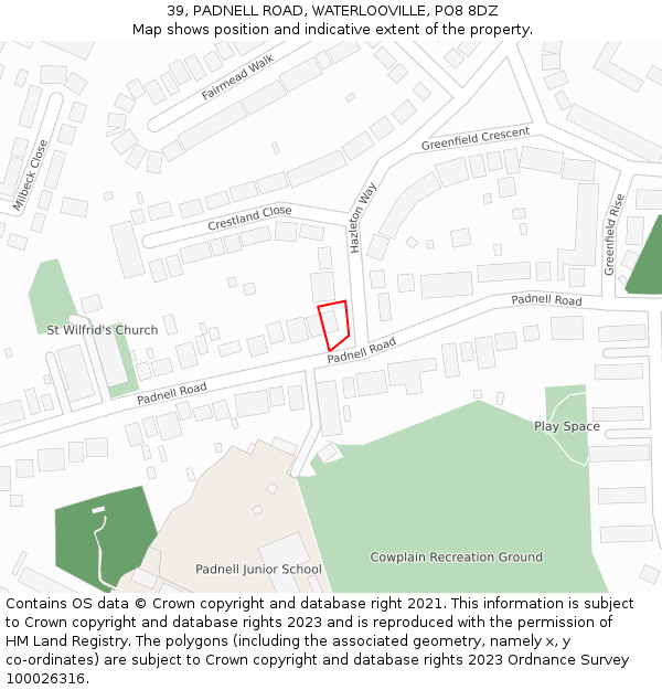 39, PADNELL ROAD, WATERLOOVILLE, PO8 8DZ: Location map and indicative extent of plot