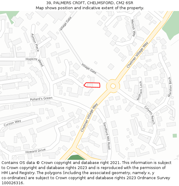 39, PALMERS CROFT, CHELMSFORD, CM2 6SR: Location map and indicative extent of plot