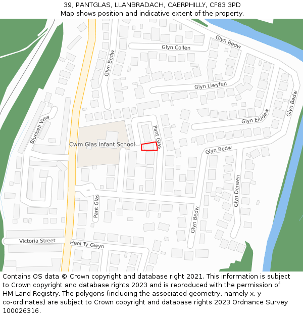 39, PANTGLAS, LLANBRADACH, CAERPHILLY, CF83 3PD: Location map and indicative extent of plot