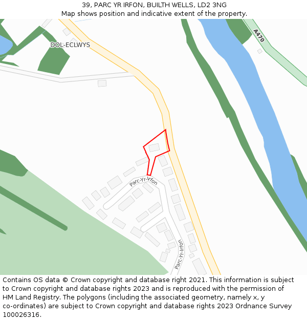 39, PARC YR IRFON, BUILTH WELLS, LD2 3NG: Location map and indicative extent of plot