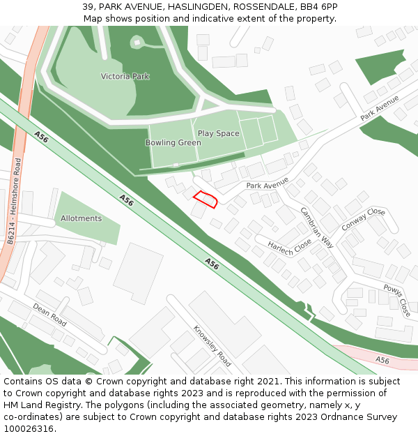 39, PARK AVENUE, HASLINGDEN, ROSSENDALE, BB4 6PP: Location map and indicative extent of plot