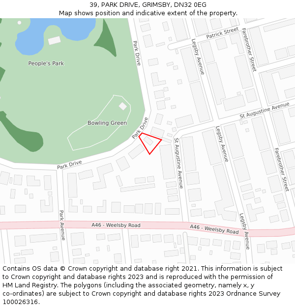 39, PARK DRIVE, GRIMSBY, DN32 0EG: Location map and indicative extent of plot