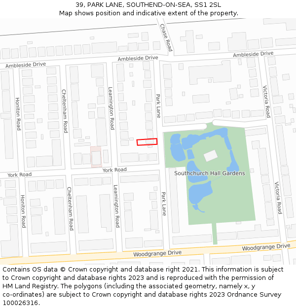 39, PARK LANE, SOUTHEND-ON-SEA, SS1 2SL: Location map and indicative extent of plot