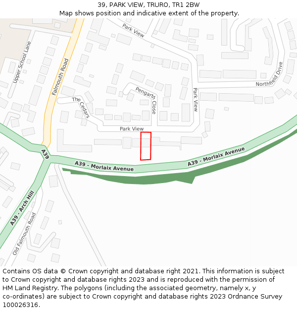 39, PARK VIEW, TRURO, TR1 2BW: Location map and indicative extent of plot