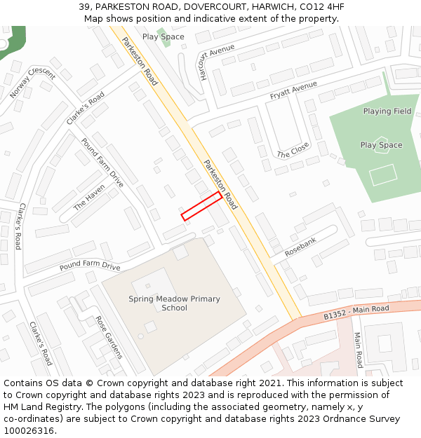 39, PARKESTON ROAD, DOVERCOURT, HARWICH, CO12 4HF: Location map and indicative extent of plot