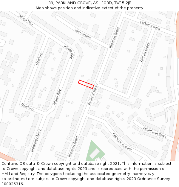 39, PARKLAND GROVE, ASHFORD, TW15 2JB: Location map and indicative extent of plot